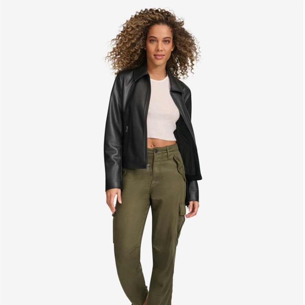 NWT Steve Madden Faux Leather jacket with Laydown Collar Size L
